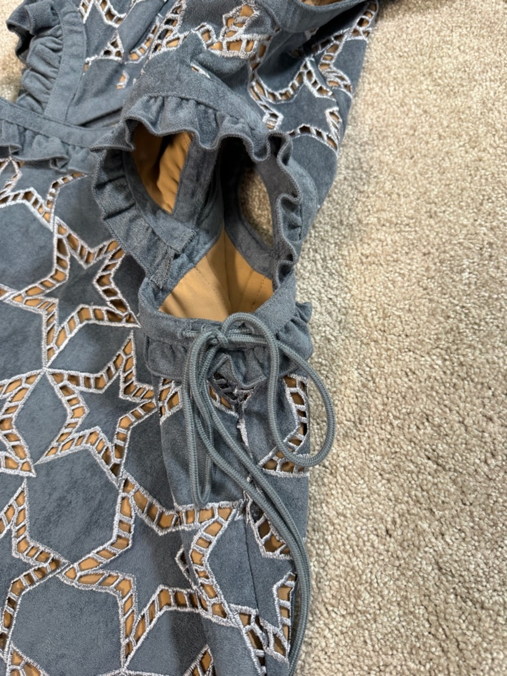 SELF-PORTRAIT Cutout Geometric Lace Dress — Steel Blue / Nude Illusion | US 8 - Picture 13 of 15